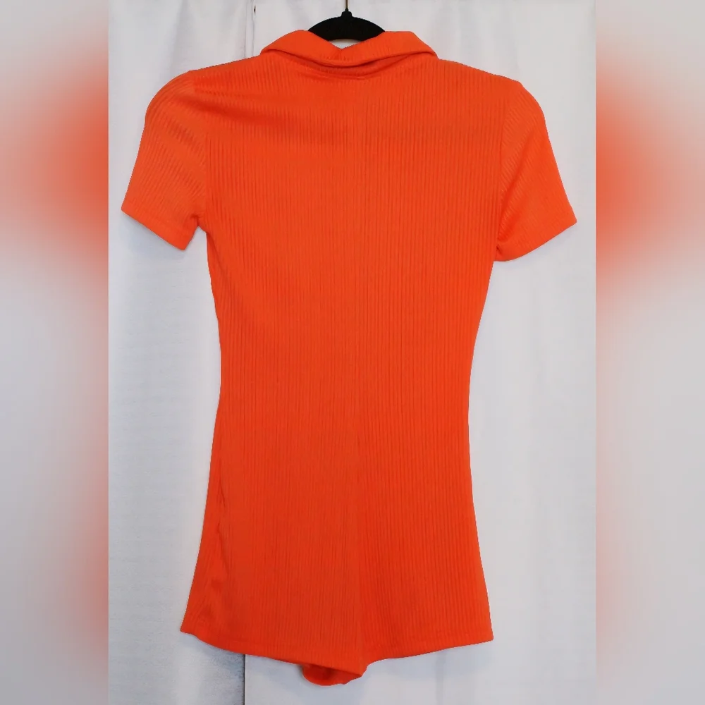 Shein XS Ribbed Short Sleeve Romper – Bright Orange - Picture 4 of 6